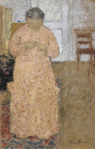 Knitting Woman in Pink Dress by Edouard Vuillard